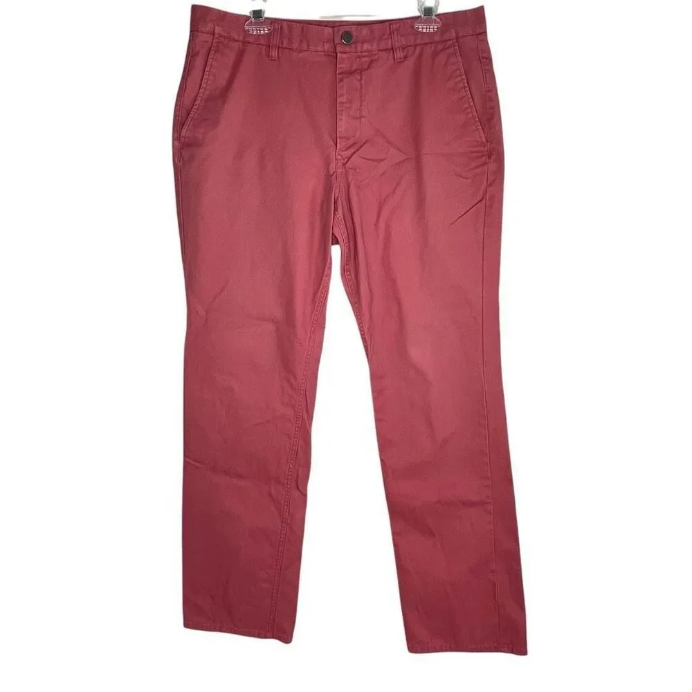 Bonobos Mens Straight Leg Cotton Flat Front Chino Pants Dusty Red Size 35x32